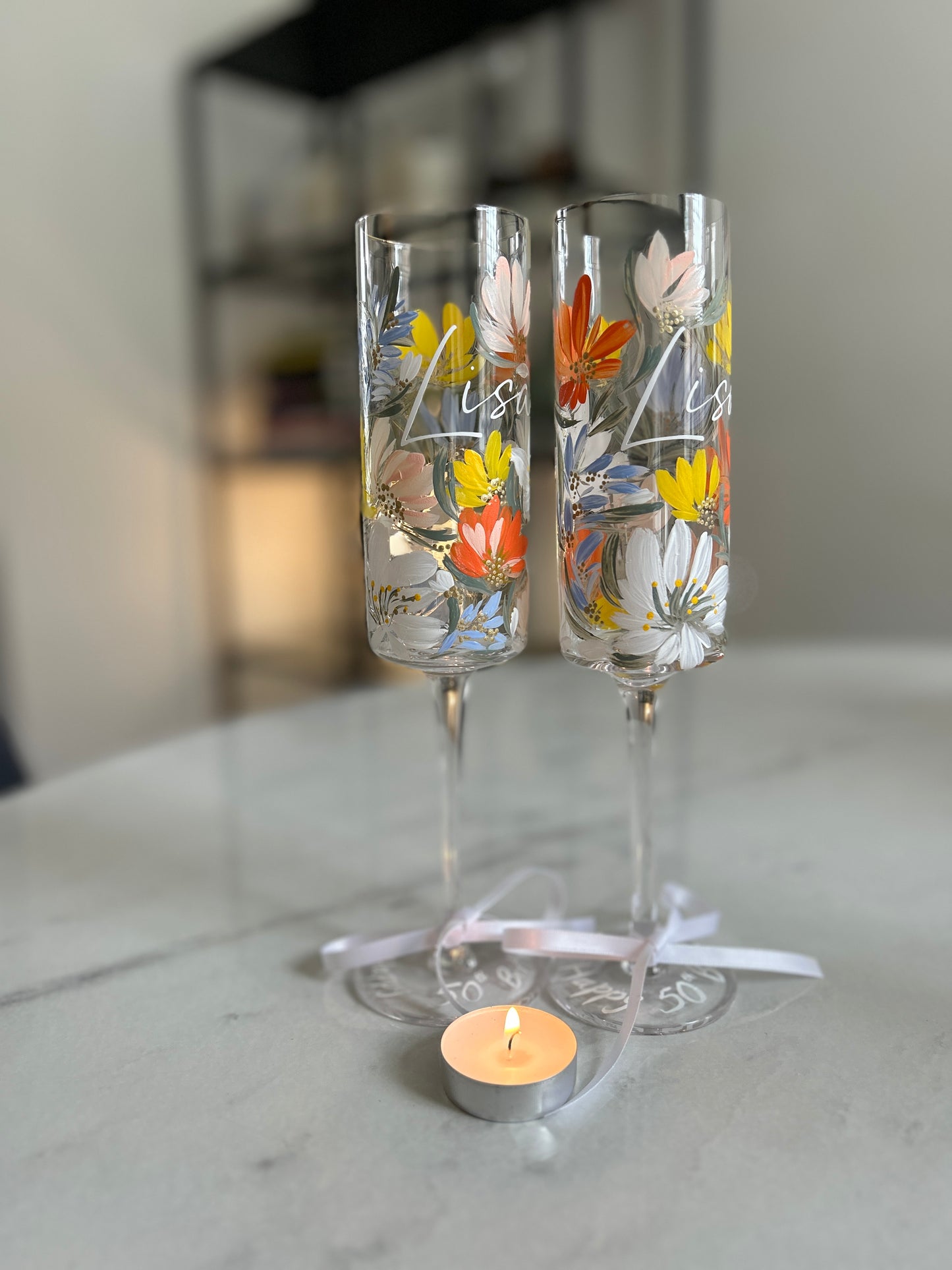 Hand-painted Champagne Flute (single)